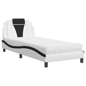 vidaXL Lit avec matelas blanc et noir 90x200 cm similicuir