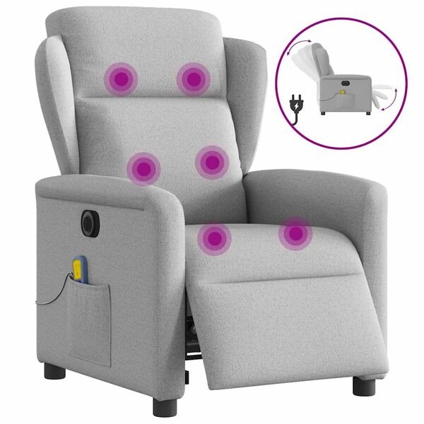 vidaXL Fauteuil de massage inclinable électrique gris nuage tissu
