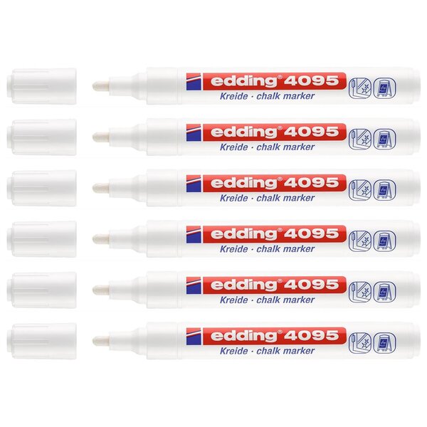 Marqueur Craie Liquide 4095 Ardoises et Fenêtres Blanc Pointe Ronde 2-3 mm x 6 EDDING