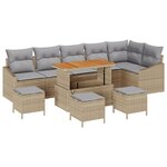 Ensemble de canapés de jardin 10 pièces avec coussins Beige Poly Rotin Acacia
