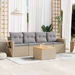 vidaXL Salon de jardin avec coussins 5 Pièces beige résine tressée