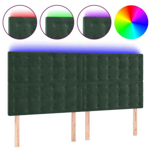vidaXL Tête de lit à LED Vert foncé 160x5x118/128 cm Velours