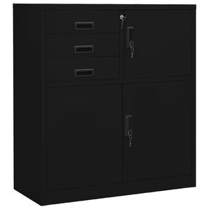 Armoire de bureau acier noire 90 x 40 x 102 cm avec étagère réglable et tiroirs pratiques style contemporain 02_0046905