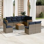 vidaXL Salon de jardin 9 Pièces avec coussins gris résine tressée