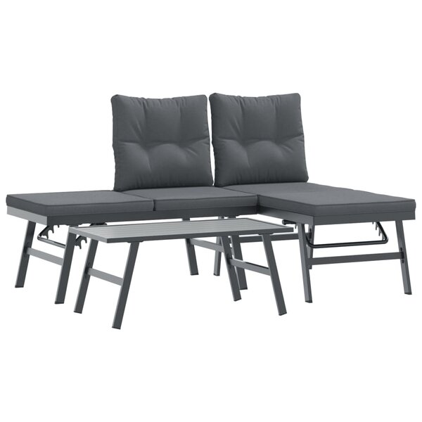 vidaXL Ensemble de bancs de jardin avec coussins 3 Pièces noir