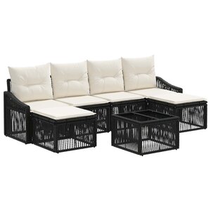 vidaXL Ensemble de canapé de jardin 7 Pièces Noir polyrotin
