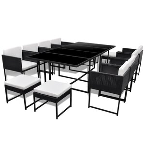 Salon de jardin meuble d'extérieur ensemble de mobilier 13 pièces avec coussins résine tressée noir 02_0015790