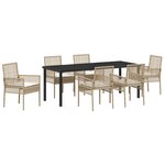 vidaXL Ensemble de salle à manger de jardin 7 pièces avec coussins beige en poly rotin