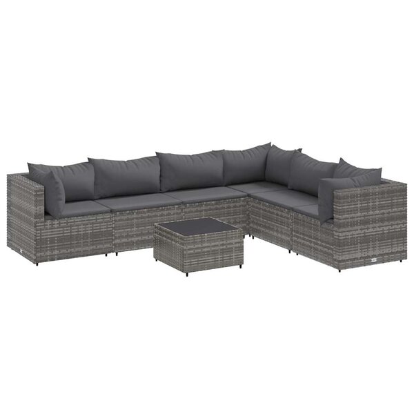 vidaXL Salon de jardin 7 Pièces avec coussins Gris Résine tressée