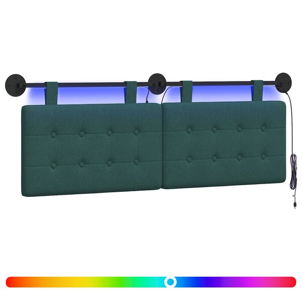 vidaXL Tête de lit suspendue Avec lumière LED Vert foncé Tissu