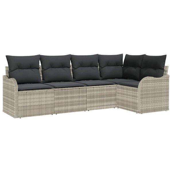 vidaXL Ensemble de canapé de jardin 5 Pièces Gris clair Poly rotin