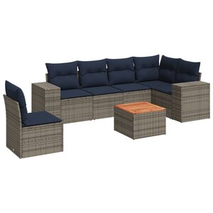vidaXL Salon de jardin 7 Pièces avec coussins gris résine tressée