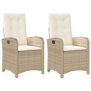 vidaXL Chaises inclinables de jardin lot de 2 et coussins beige rotin