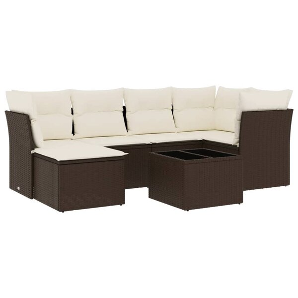 vidaXL Salon de jardin avec coussins 7 Pièces marron résine tressée