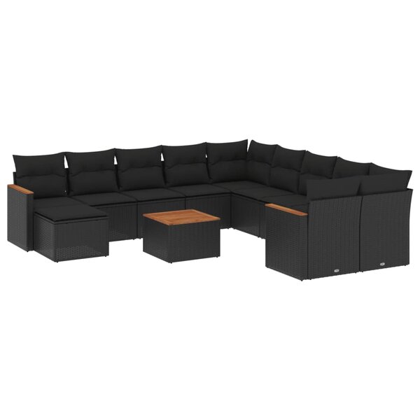 vidaXL Salon de jardin 12 Pièces avec coussins noir résine tressée