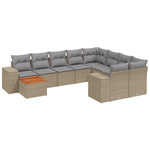 vidaXL Salon de jardin avec coussins 10 Pièces beige résine tressée