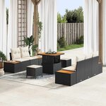 Ensemble de Canapé de Jardin 8 Pièces avec Coussins Noir Rattan Poly Acacia