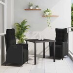 vidaXL Ensemble de salle à manger pour jardin 3 Pièces Noir Poly rotin