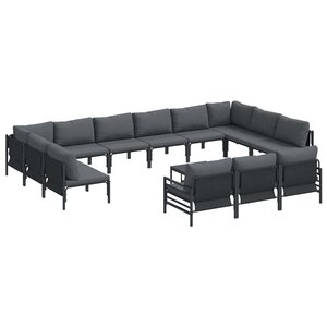 vidaXL Ensemble de canapé de jardin avec coussin 14 Pièces Noir Acier