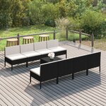 vidaXL Salon de jardin 9 Pièces avec coussins Résine tressée Noir