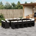vidaXL Ensemble à manger de jardin 15 Pièces coussins noir résine tressée