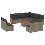 vidaXL Salon de jardin avec coussins 12 Pièces gris résine tressée