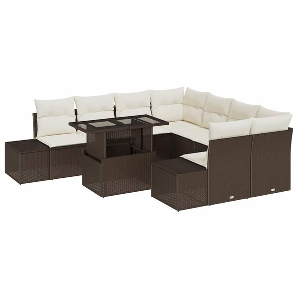 vidaXL Ensemble de canapé de jardin avec coussin 9 Pièces Marron  Crème
