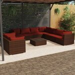 Vidaxl salon de jardin 10 pièces avec coussins marron résine tressée