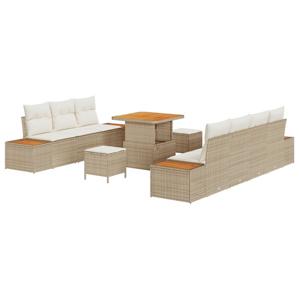 Ensemble de Canapé de Jardin 10 Pièces avec Coussins Beige Rattan