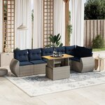vidaXL Salon de jardin 7 Pièces avec coussins gris résine tressée