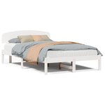vidaXL Cadre de lit avec tête de lit blanc 135x190 cm en bois massif de pin