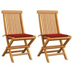 vidaXL Chaises de jardin et coussins rouge lot de 2 Bois teck massif