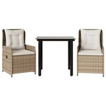 vidaXL Ensemble à manger de jardin et coussins 3 Pièces Beige poly rotin