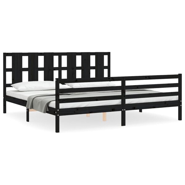 vidaXL Cadre de lit avec tête de lit noir 200x200 cm bois massif