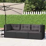 vidaXL Salon de jardin 3 Pièces avec coussins Noir Résine tressée