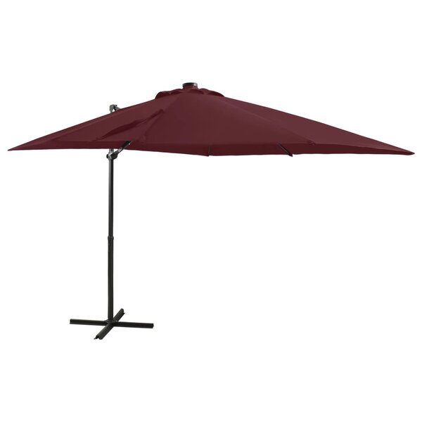 vidaXL Parasol déporté avec mât et lumières LED Rouge bordeaux 250 cm