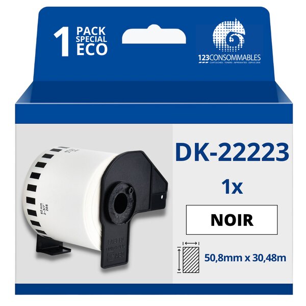 Étiquettes compatibles Brother DK22223 - Largeur 50 mm x 30 48 mètres - Texte noir sur fond blanc