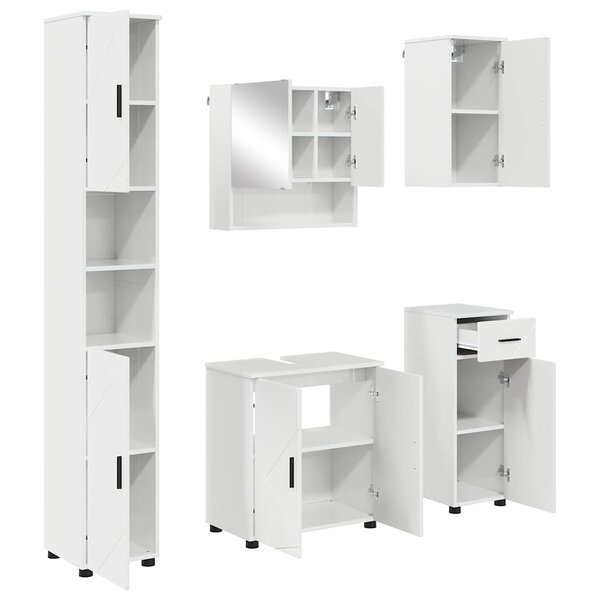 vidaXL Ensemble de mobilier de salle de bain 5 Pièces Blanc brillant