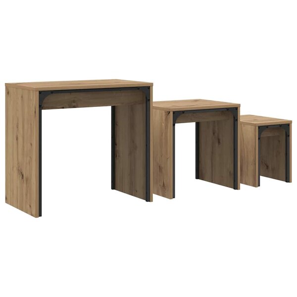 vidaXL Table basse gigogne 3 Pièces chêne artisanal 60 x 35 x 56 cm