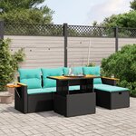 vidaXL Salon de jardin 6 Pièces avec coussins noir résine tressée