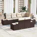 vidaXL Ensemble de canapé de jardin avec coussin 7 Pièces Marron  Crème