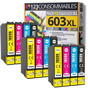 603XL - Pack 12 cartouches Epson 603 XL compatibles XP-2100 XP-3100 XP-4100