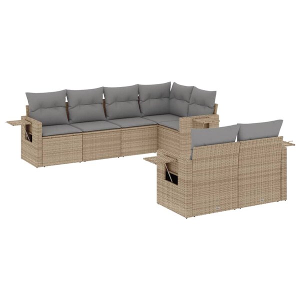 vidaXL Salon de jardin avec coussins 7 Pièces beige résine tressée
