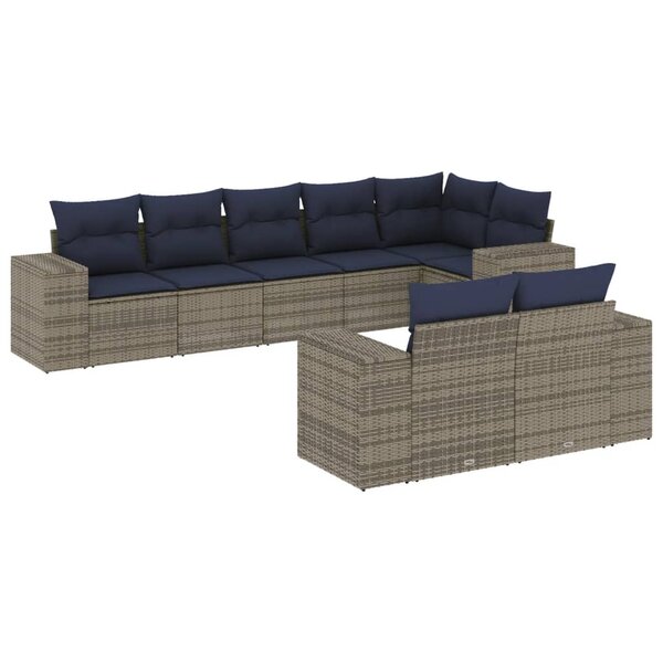 vidaXL Salon de jardin 8 Pièces avec coussins gris résine tressée