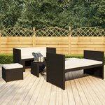 vidaXL Salon de jardin 5 Pièces avec coussins Résine tressée Noir