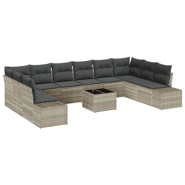 vidaXL Ensemble de canapé de jardin 11 Pièces Gris clair Poly rotin