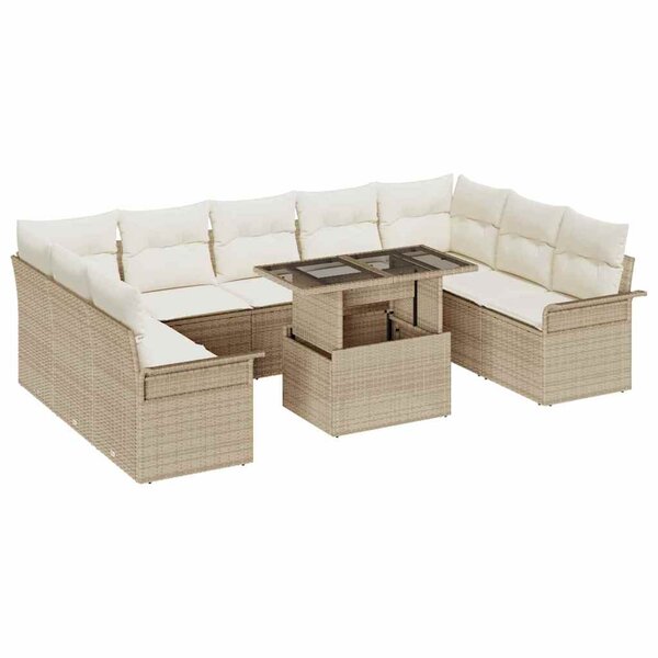 vidaXL Ensemble de canapé de jardin 10 Pièces Beige Poly rotin