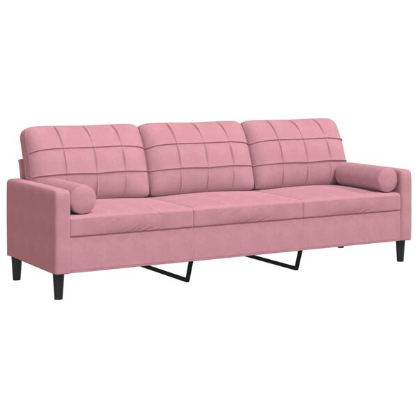 vidaXL Canapé 3 places avec oreillers décoratifs rose 210 cm velours