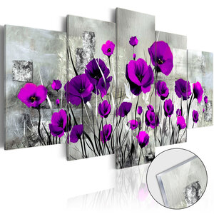 Tableau sur verre acrylique - meadow: purple poppies [glass] l x h en cm 200x100