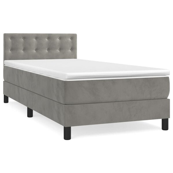 vidaXL Sommier à lattes de lit et matelas Gris clair 90x200 cm Velours